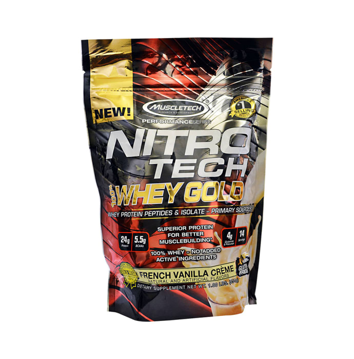 Muscletech Performance Series Nitro Tech 100% Whey Gold Whey Protein Peptides & Isolate Powder French Vanilla Creme (1lb)