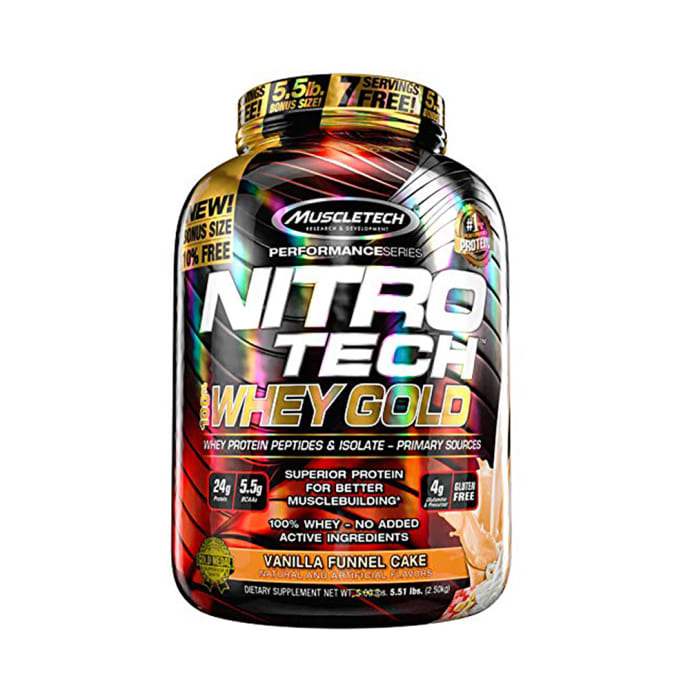 Muscletech Performance Series Nitro Tech 100% Whey Gold Whey Protein Peptides & Isolate Powder Vanilla Cake (5.51lb)