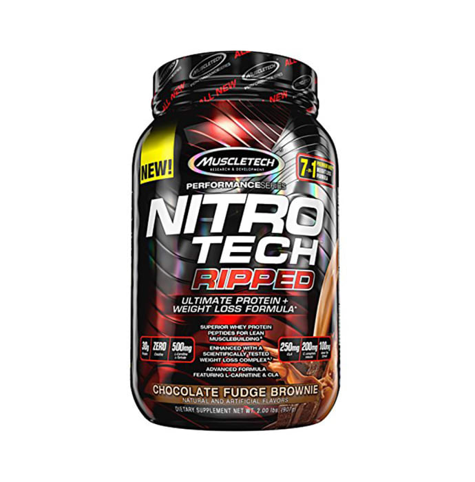 Muscletech Performance Series Nitro Tech Ripped Whey Protein Powder Chocolate Fudge Brownie (2lb)