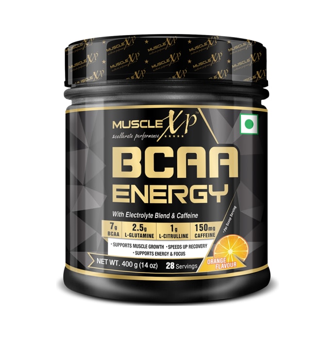 MuscleXP BCAA Energy With Electrolyte Blend & Caffeine Powder Orange (400gm)