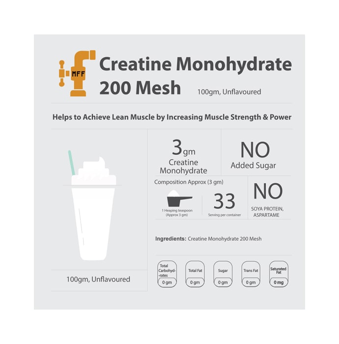 My FitFuel Creatine Monohydrate 200 Mesh Powder Unflavoured (100gm)