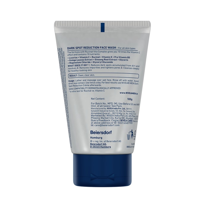 Nivea Men Dark Spot Reduction Face Wash 10X Whitening (100gm)