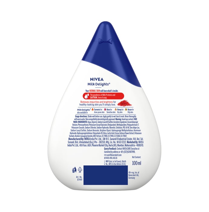 Nivea Milk Delights Normal Skin-Precious Saffron Face Wash (100ml)