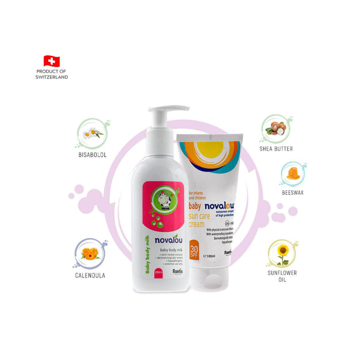 Novalou Combo Pack of Baby Body Milk 200ml and Baby Sun Care Cream 100ml