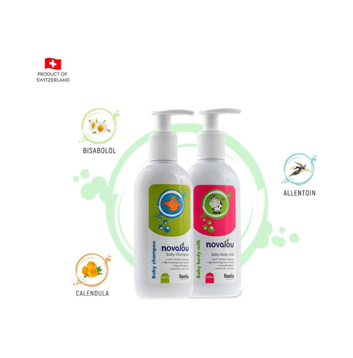 Novalou Combo Pack of Baby Shampoo and Baby Body Milk (200ml Each)