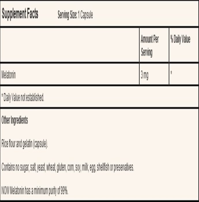 Now foods melatonin 3mg capsule (180'S)