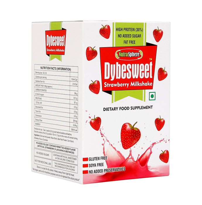 NutraSphere Dybesweet 200gm Milkshake Powder Strawberry Fat Free