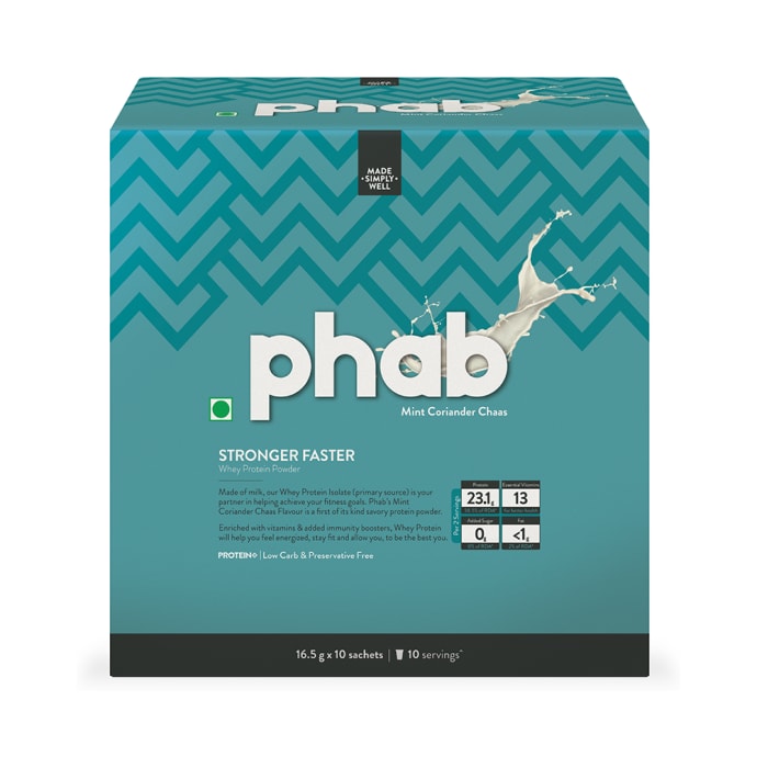 Phab Whey Protein Powder Sachet (16.5 gm Each) Mint Corinader Chaas