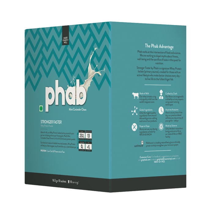 Phab Whey Protein Powder Sachet (16.5 gm Each) Mint Corinader Chaas