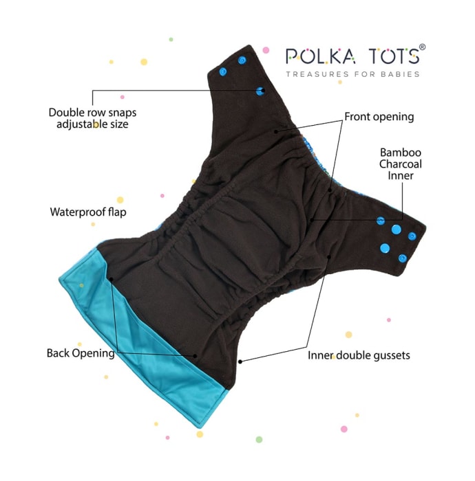 Polka Tots Bamboo Charcoal Cloth Diaper with One Bamboo Charcoal Insert Car