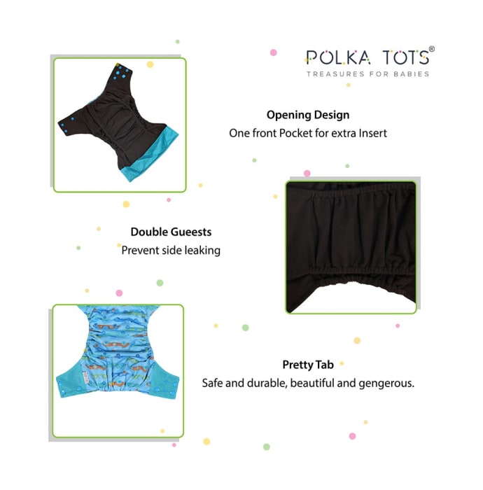 Polka Tots Bamboo Charcoal Cloth Diaper with One Bamboo Charcoal Insert Car