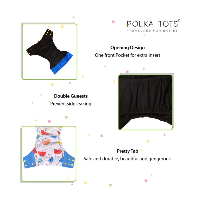 Polka Tots Bamboo Charcoal Cloth Diaper with One Bamboo Charcoal Insert Umbrella