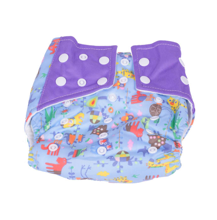 Polka Tots Blue and Purple Reusable Washable Coth Diaper with One Absorbent Diaper Liner