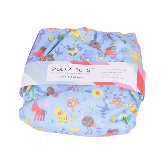 Polka Tots Blue and Purple Reusable Washable Coth Diaper with One Absorbent Diaper Liner