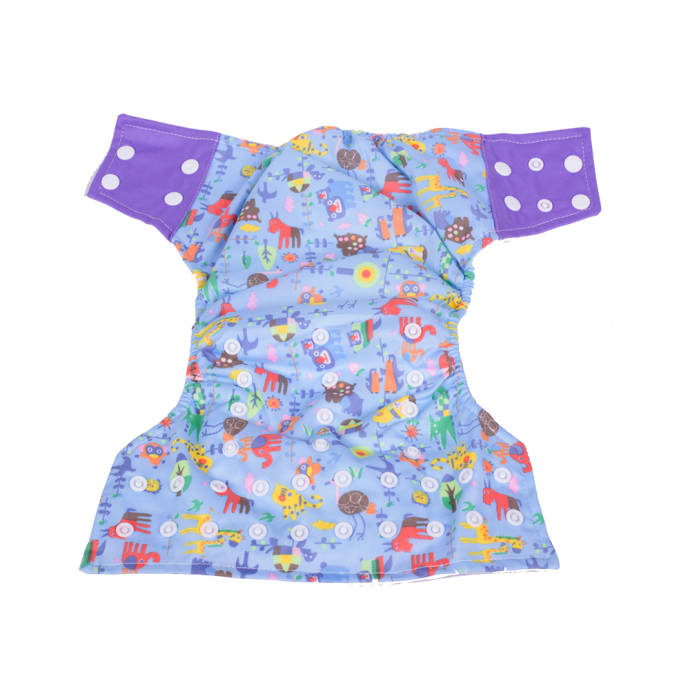 Polka Tots Blue and Purple Reusable Washable Coth Diaper with One Absorbent Diaper Liner