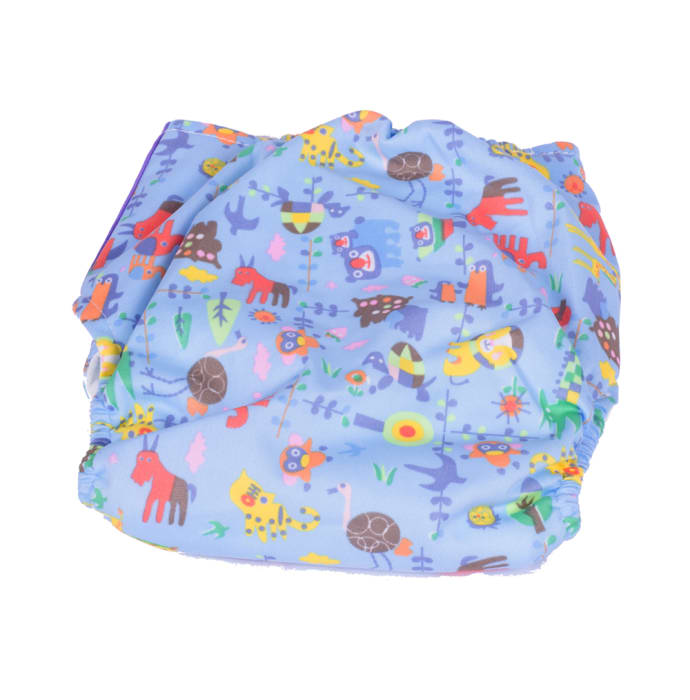 Polka Tots Blue and Purple Reusable Washable Coth Diaper with One Absorbent Diaper Liner