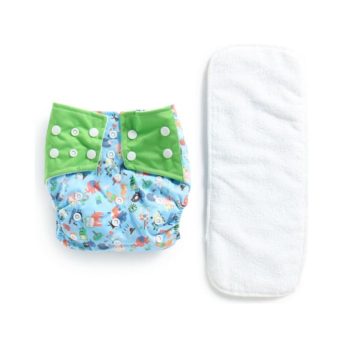 Polka Tots Blue Reusable Washable Coth Diaper with One Absorbent Diaper Liner