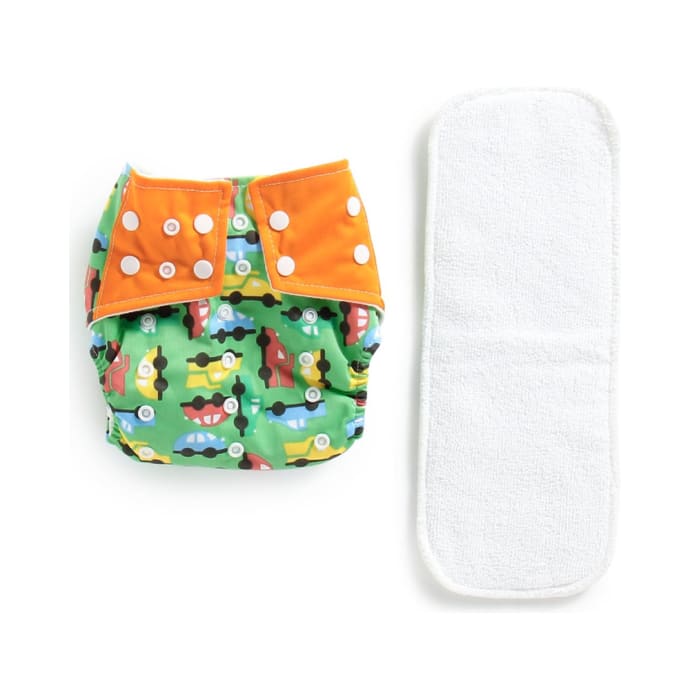 Polka Tots Green Reusable Washable Coth Diaper with One Absorbent Diaper Liner