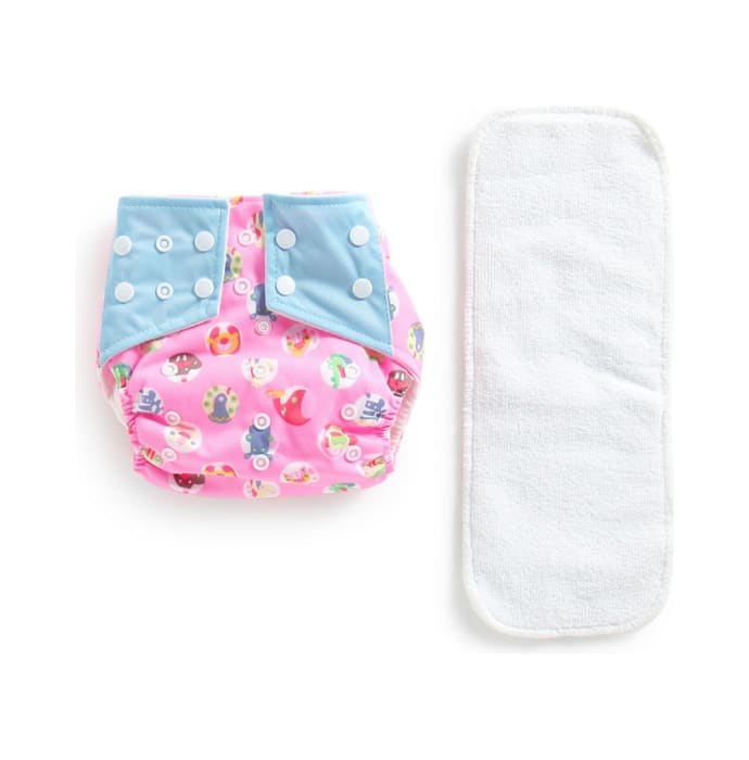 Polka Tots Pink Reusable Washable Coth Diaper with One Absorbent Diaper Liner