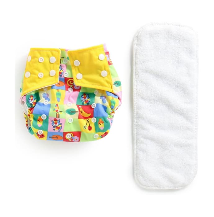 Polka Tots Yellow Reusable Washable Coth Diaper with One Absorbent Diaper Liner