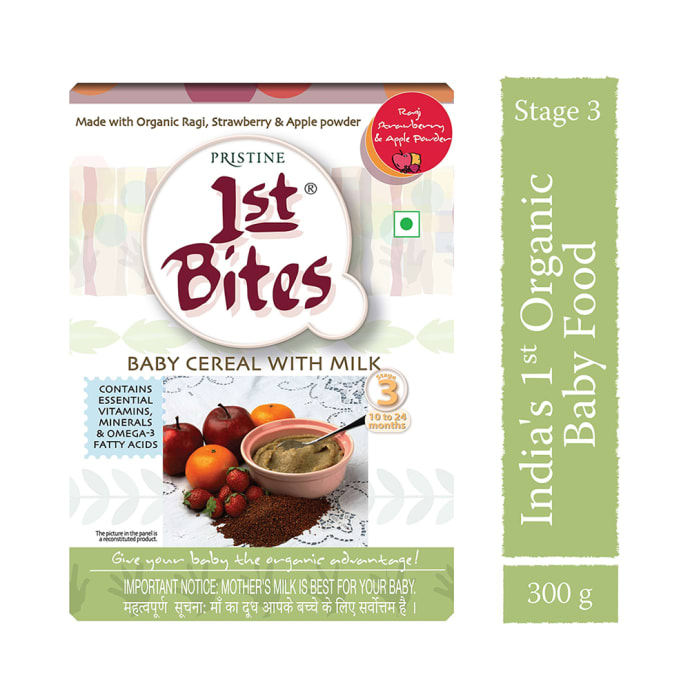 Pristine 1st Bites (10 Months - 24 Months) Stage-3 Baby Cereals with Milk Ragi Strawberry and Apple Powder (300gm)