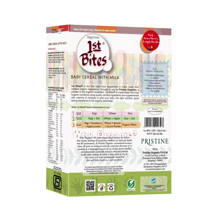 Pristine 1st Bites (10 Months - 24 Months) Stage-3 Baby Cereals with Milk Ragi Strawberry and Apple Powder (300gm)