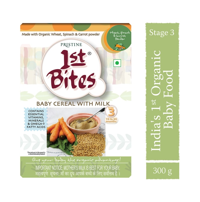 Pristine 1st Bites (10 Months - 24 Months) Stage-3 Baby Cereals with Milk Wheat Spinach and Carrot Powder (300gm)