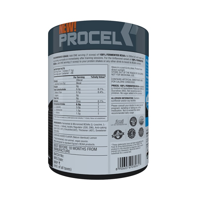 Procel 100% Fermented BCAA+ Powder Icy Lemonade (400gm)