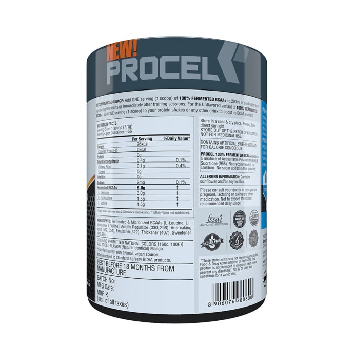 Procel 100% Fermented BCAA+ Powder Tropical Mango (400gm)