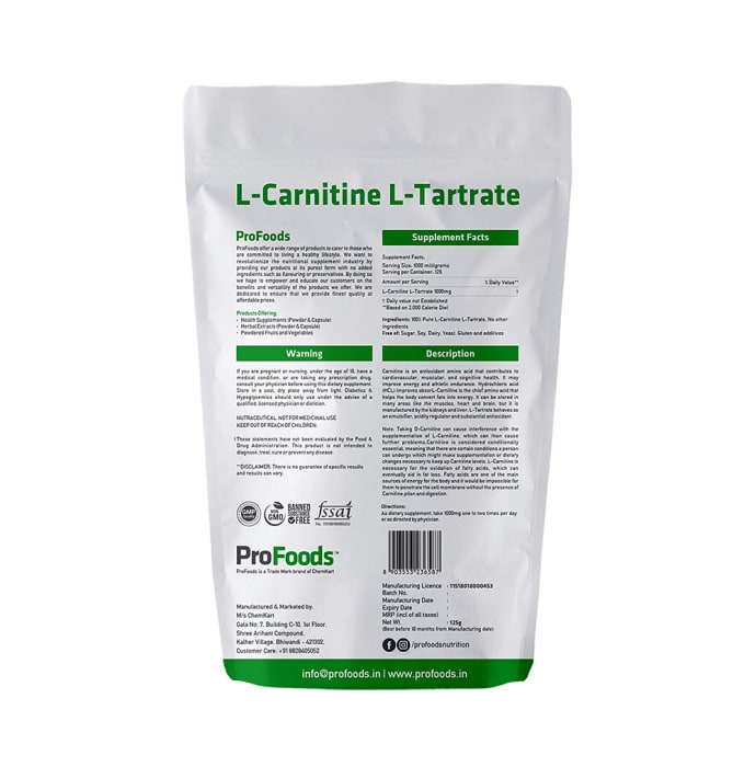 ProFoods L-Carnitine L-Tartrate (125gm)