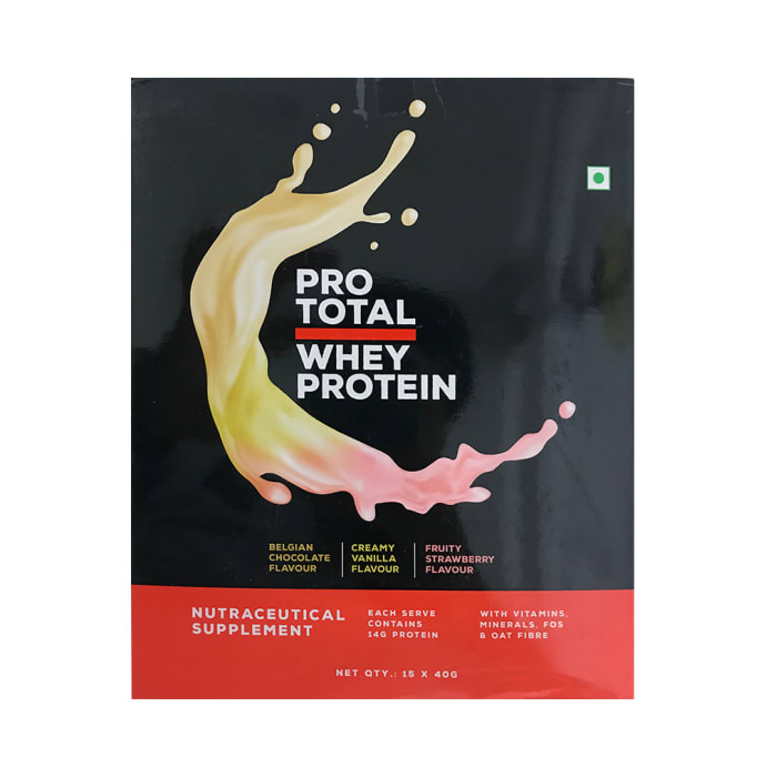 Prototal Whey Protein Powder 5 Sachet Per Flavour(40gm Each) Belgian Chocolate,Creamy Vanilla & Fruity Strawberry