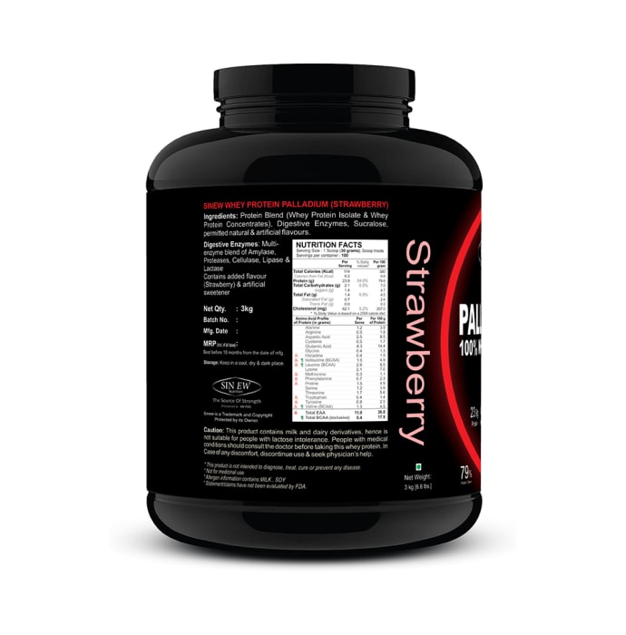 Sinew Nutrition Palladium 100% Whey Protein with Digestive Enzymes Strawberry (0.66lb)