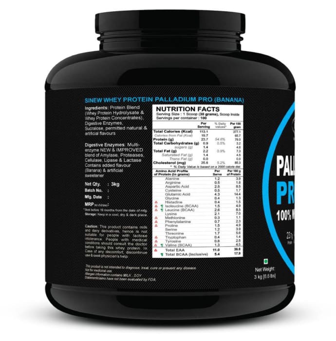 Sinew Nutrition Palladium Pro 100% Whey Protein with Digestive Enzymes Banana (1kg)