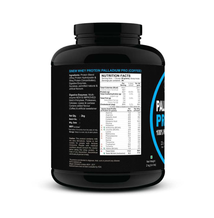 Sinew Nutrition Palladium Pro 100% Whey Protein with Digestive Enzymes Coffee (1kg)