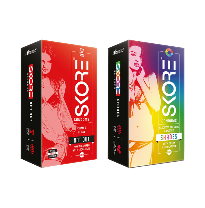 Skore Not Out & Shades Dotted Colored Condoms (20 Each)