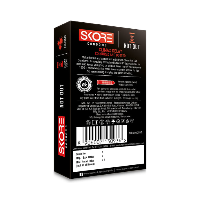 Skore not out climax delay & dotted condom pack of 2