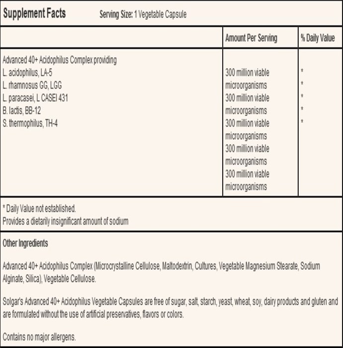 Solgar advanced 40+ acidophilus vegetable capsule (120'S)