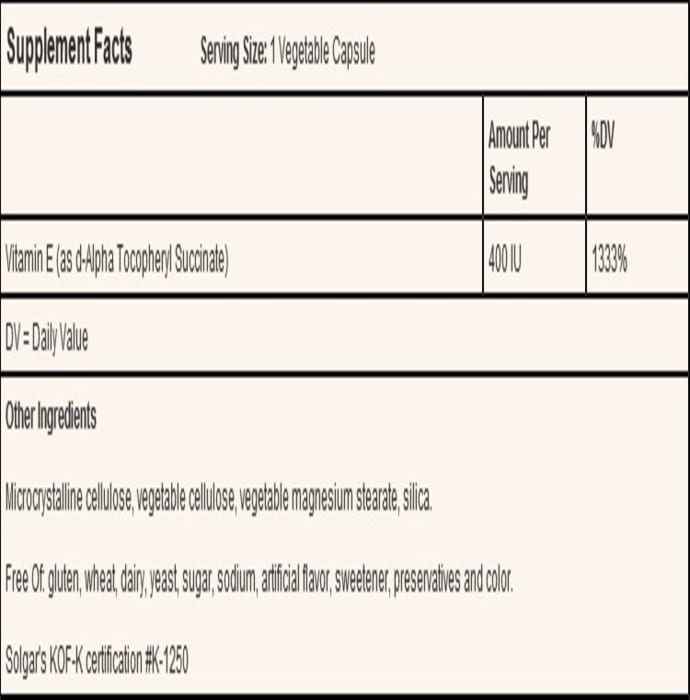 Solgar dry vitamin e 400iu vegetable capsule (100'S)