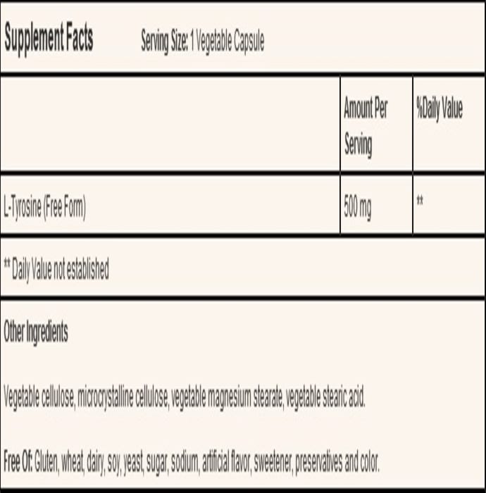 Solgar l-tyrosine 500mg vegetable capsule (100'S)