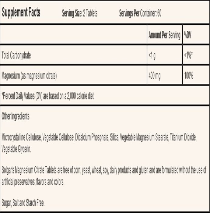 Solgar magnesium citrate tablet (120'S)