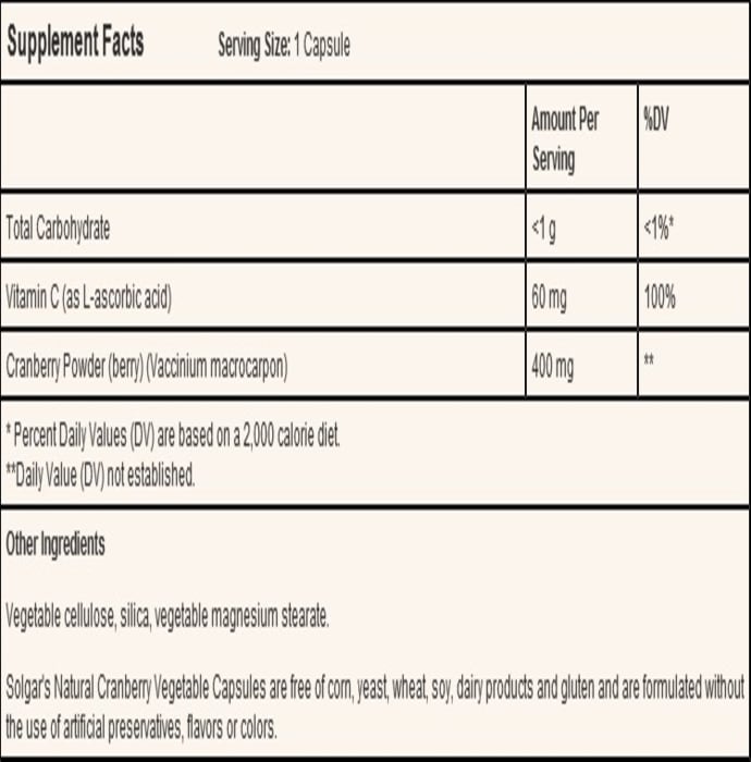 Solgar natural cranberry with vitamin c vegetable capsule (60'S)