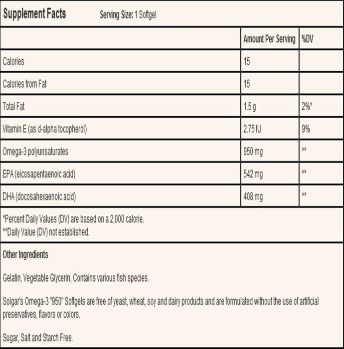 Solgar triple strength omega 3 950mg capsule (100'S)