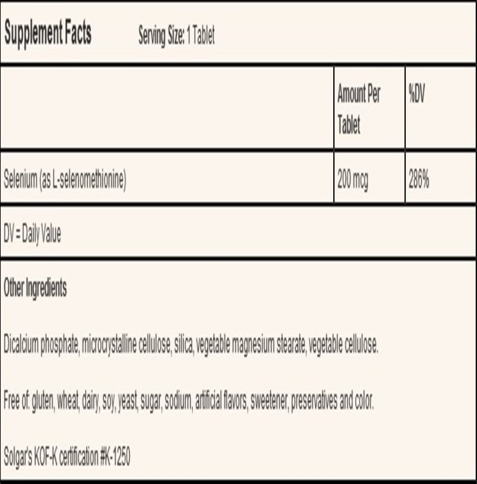 Solgar yeast-free selenium 200mcg tablet (250'S)