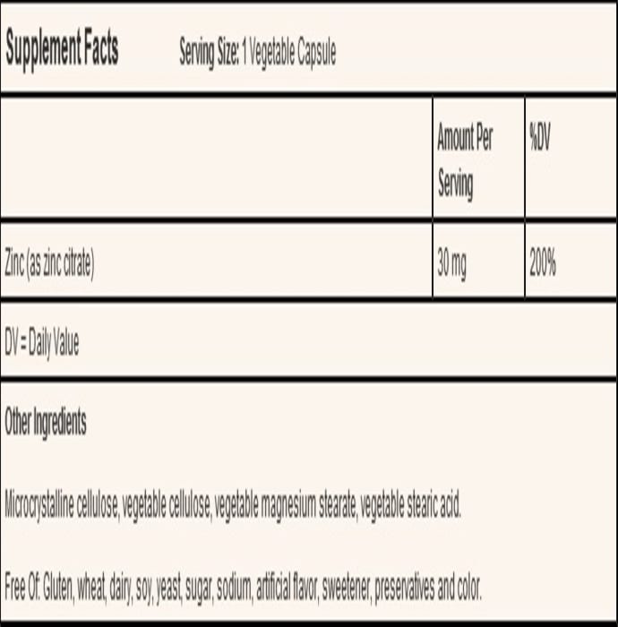 Solgar zinc citrate 30mg vegetable capsule (100'S)