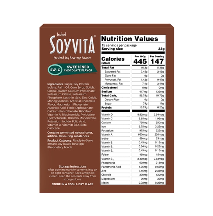 Soyvita Enriched Soy Beverage Powder Chocolate Sweetened (500gm)