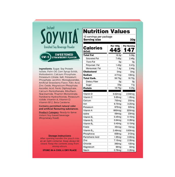 Soyvita Enriched Soy Beverage Powder Strawberry Sweetened (500gm)