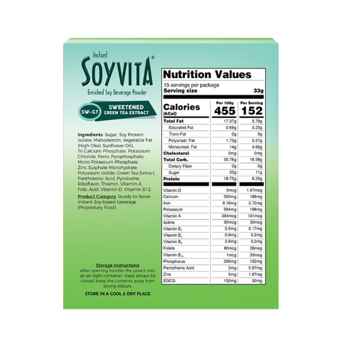 Soyvita Enriched Soy Beverage Powder Sweetened Green Tea Extract (500gm)