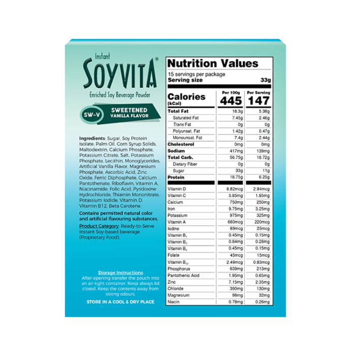 Soyvita Enriched Soy Beverage Powder Vanilla Sweetened (500gm)