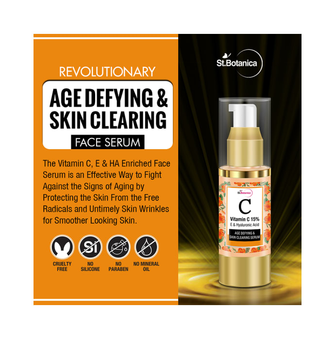 St.Botanica Vitamin C 15%, E & Hyaluronic Acid Age Defying & Skin Clearing Serum (30ml)