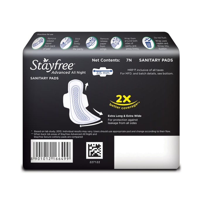 Stayfree Advanced All Night Ultra Comfort with Wings Pads XL